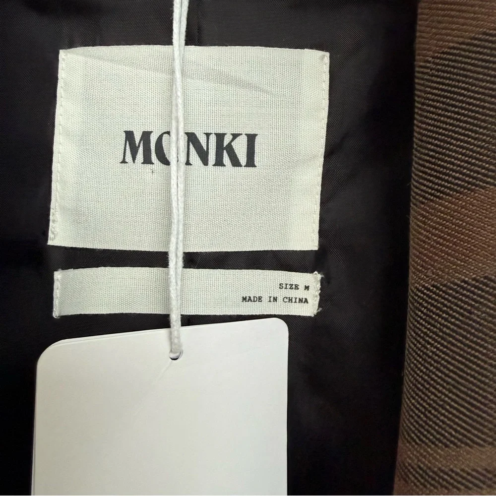 Monki oversized blazer in brown check plaid women's jacket M - Picture 4 of 5